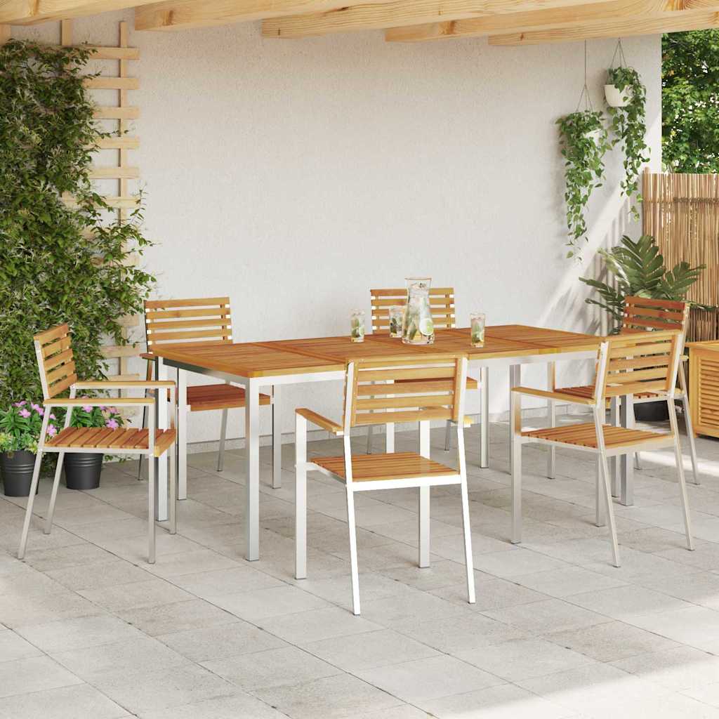 Garden Dining Set 7 pcs Solid acacia wood & stainless steel