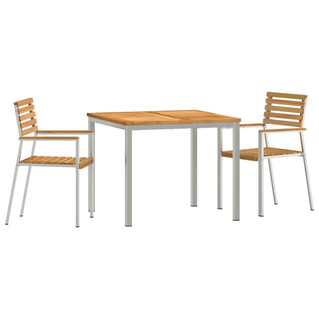 Garden Dining Set 3 pcs Brown Solid teak wood & stainless steel
