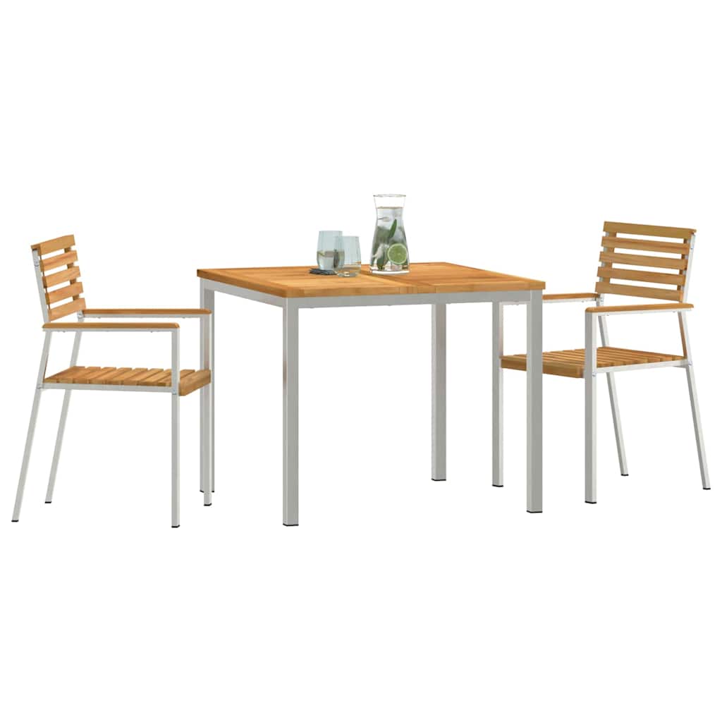 Garden Dining Set 3 pcs Brown Solid teak wood & stainless steel