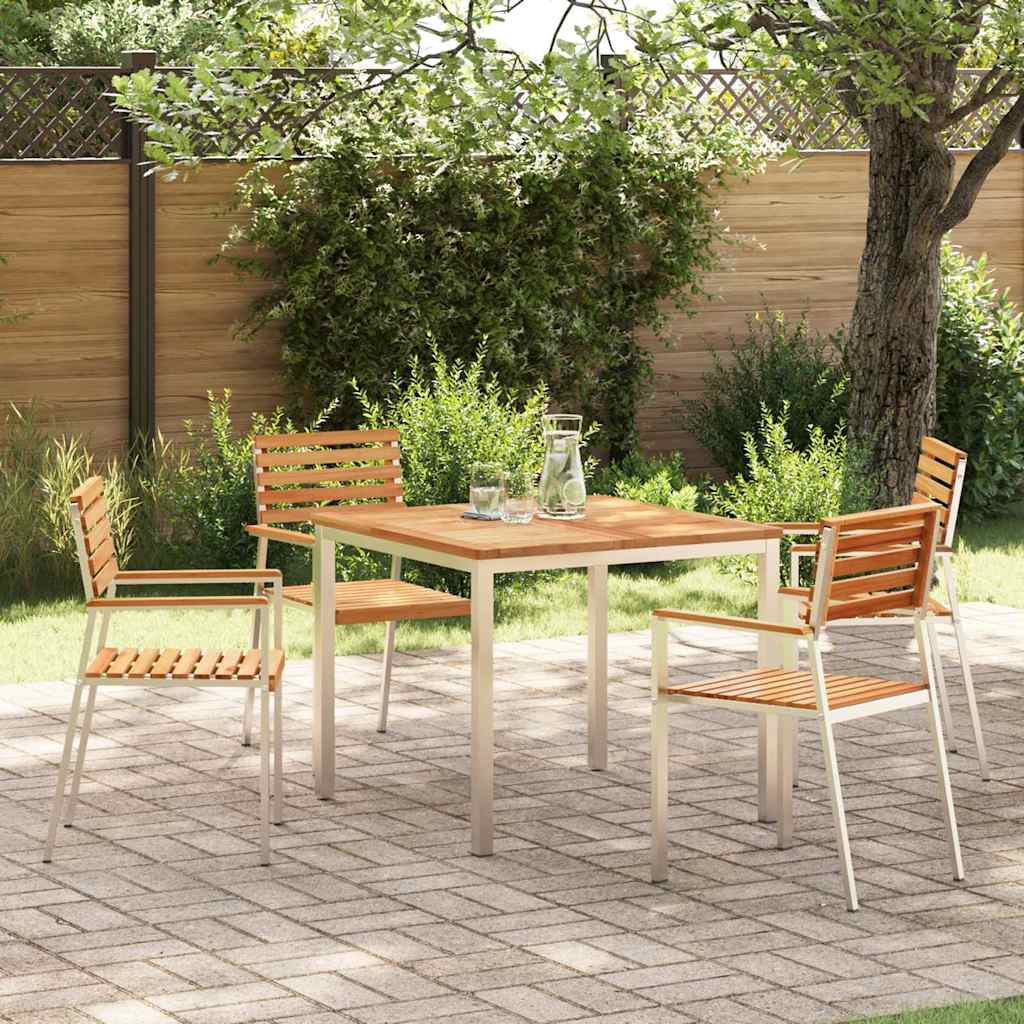 Garden Dining Set 5 pcs Brown Solid teak wood & stainless steel
