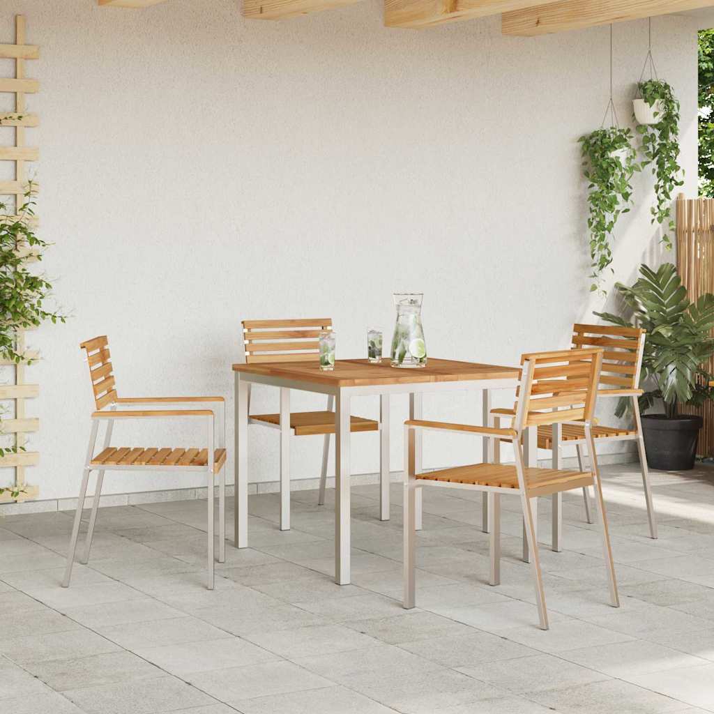 Garden Dining Set 5 pcs Brown Solid teak wood & stainless steel