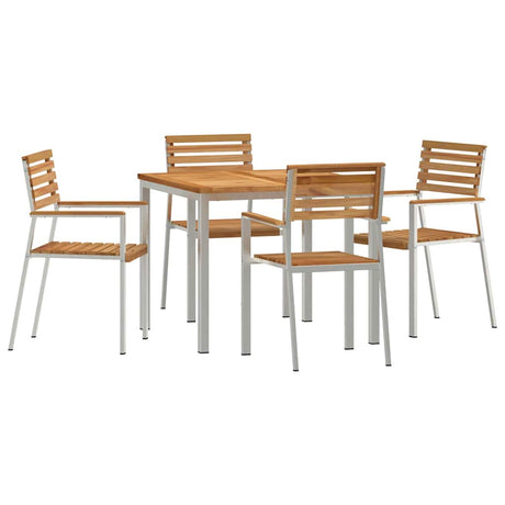 Garden Dining Set 5 pcs Brown Solid teak wood & stainless steel