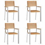 Garden Dining Set 5 pcs Brown Solid teak wood & stainless steel
