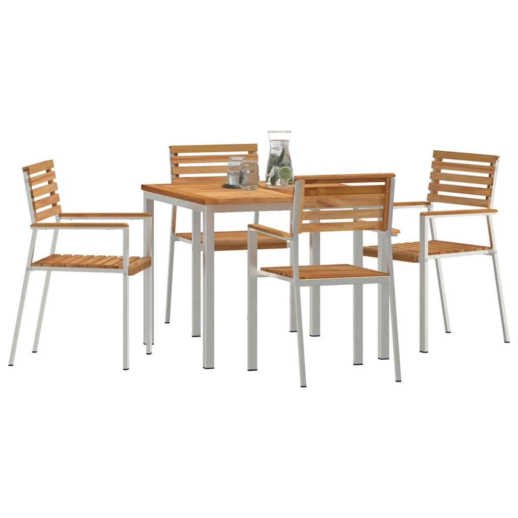 Garden Dining Set 5 pcs Brown Solid teak wood & stainless steel
