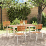 Garden Dining Set 5 pcs Brown Solid teak wood & stainless steel