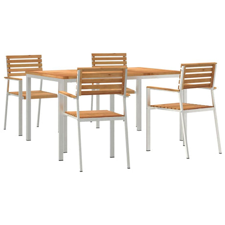 Garden Dining Set 5 pcs Brown Solid teak wood & stainless steel