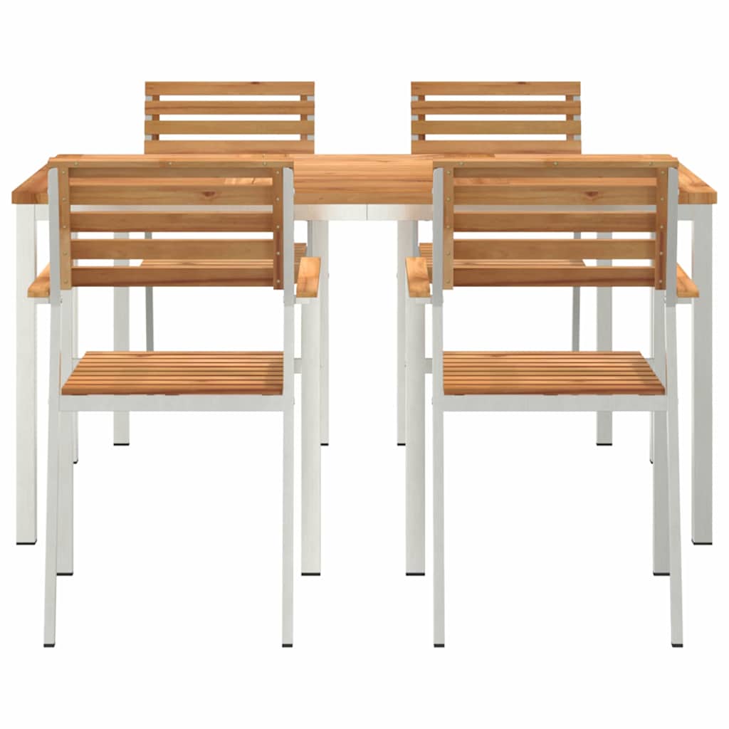 Garden Dining Set 5 pcs Brown Solid teak wood & stainless steel