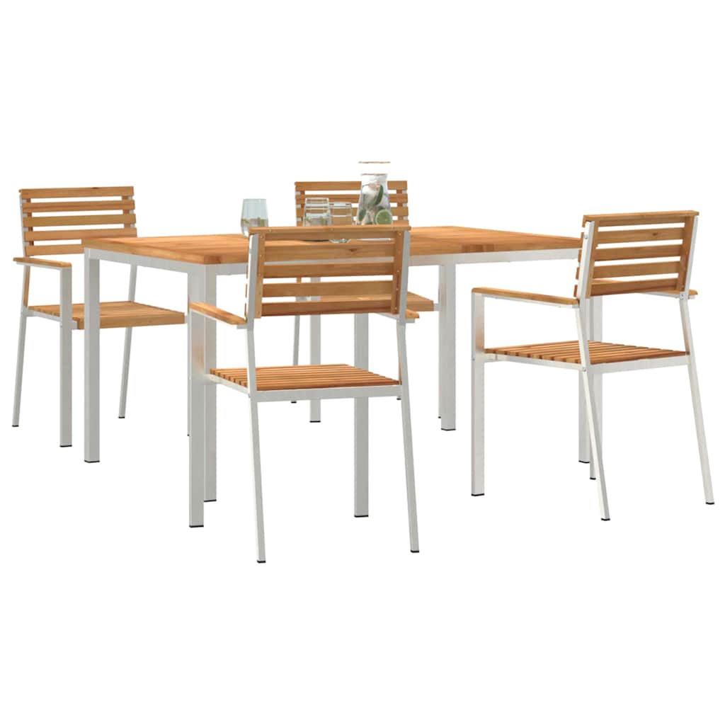 Garden Dining Set 5 pcs Brown Solid teak wood & stainless steel