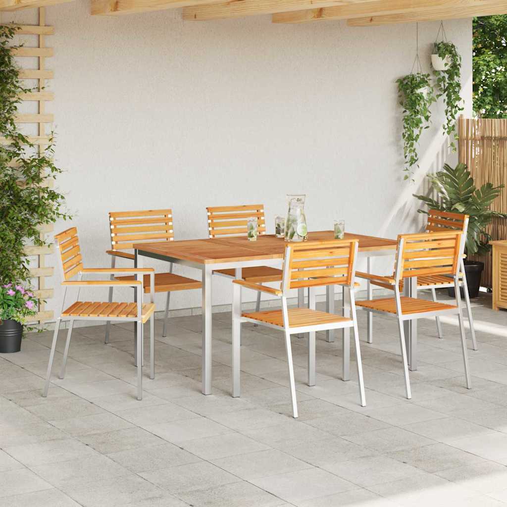 Garden Dining Set 7 pcs Brown Solid teak wood & stainless steel