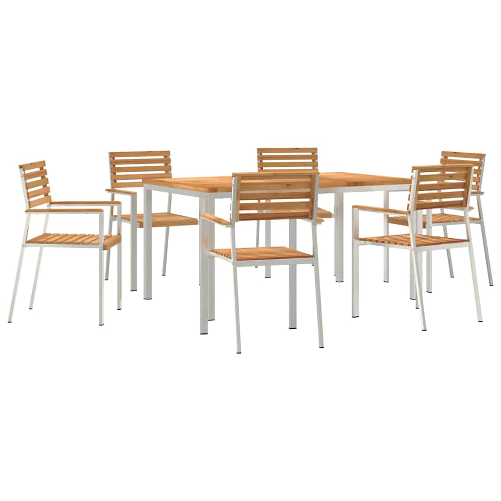 Garden Dining Set 7 pcs Brown Solid teak wood & stainless steel