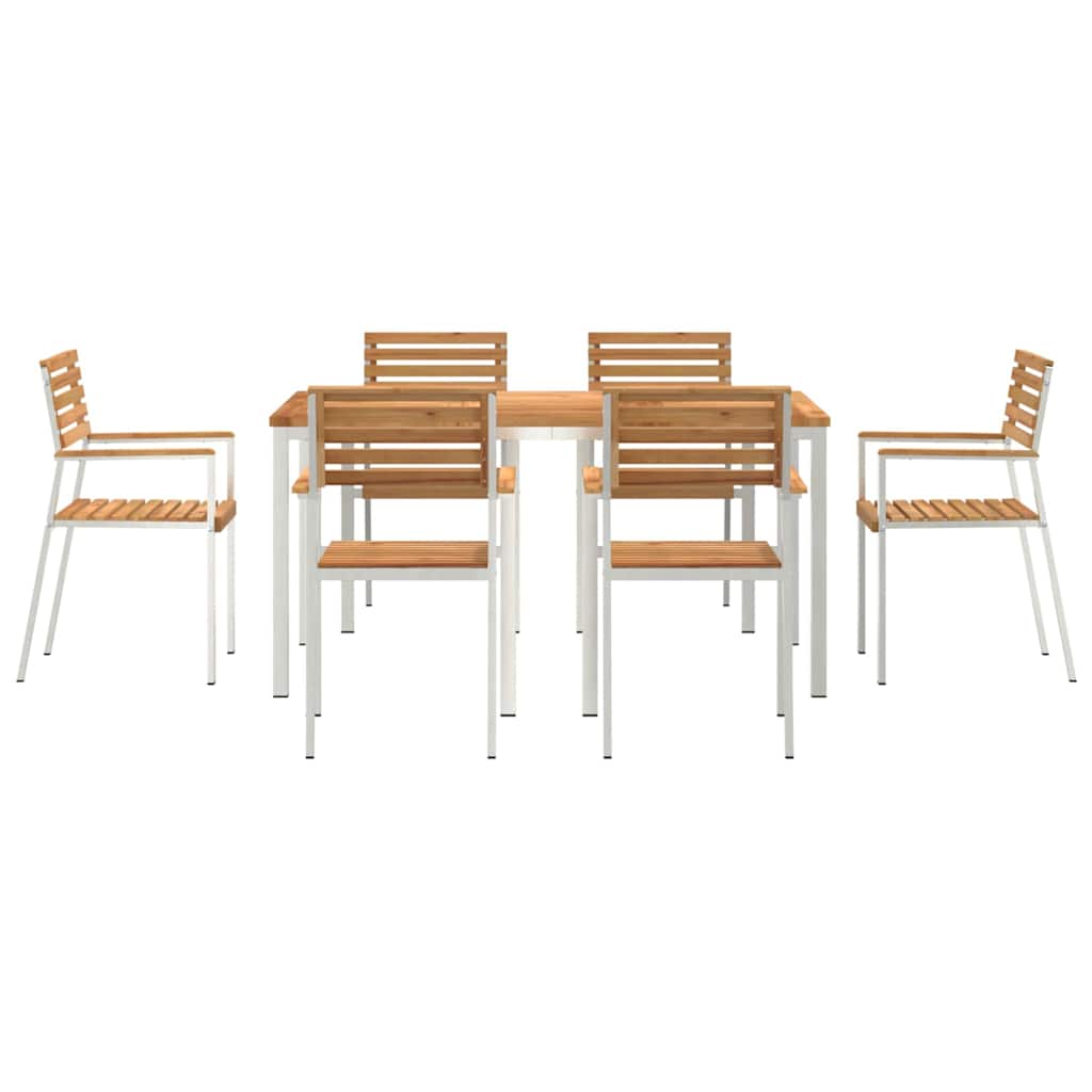 Garden Dining Set 7 pcs Brown Solid teak wood & stainless steel