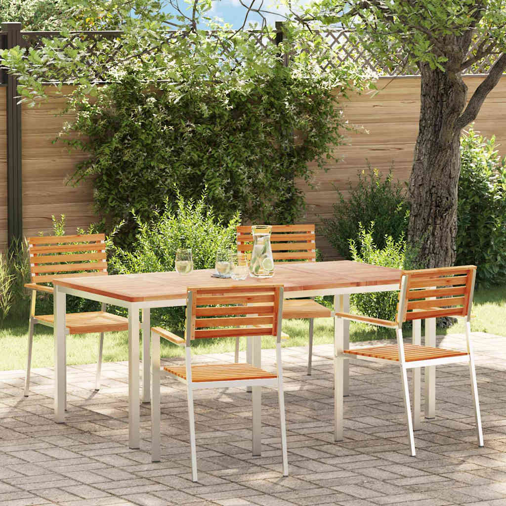 Garden Dining Set 5 pcs Brown Solid teak wood & stainless steel