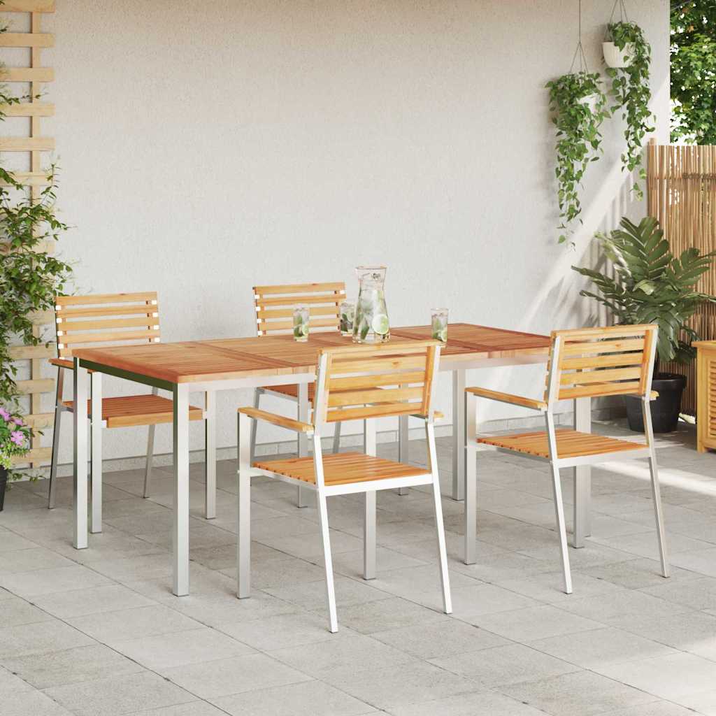 Garden Dining Set 5 pcs Brown Solid teak wood & stainless steel