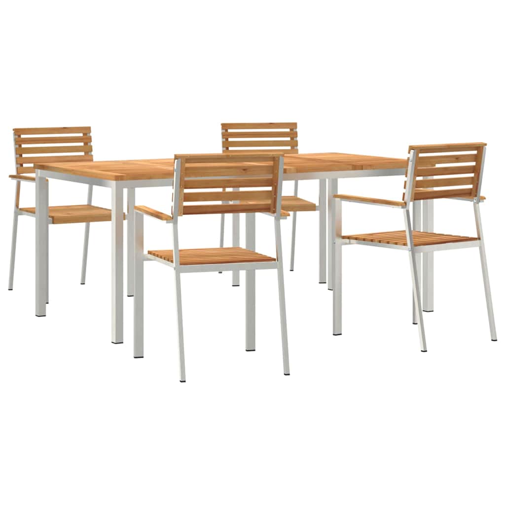 Garden Dining Set 5 pcs Brown Solid teak wood & stainless steel