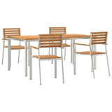Garden Dining Set 5 pcs Brown Solid teak wood & stainless steel