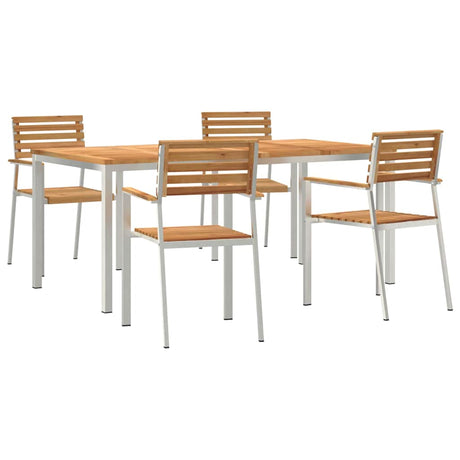 Garden Dining Set 5 pcs Brown Solid teak wood & stainless steel