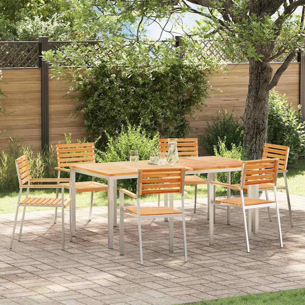 Garden Dining Set 7 pcs Brown Solid teak wood & stainless steel