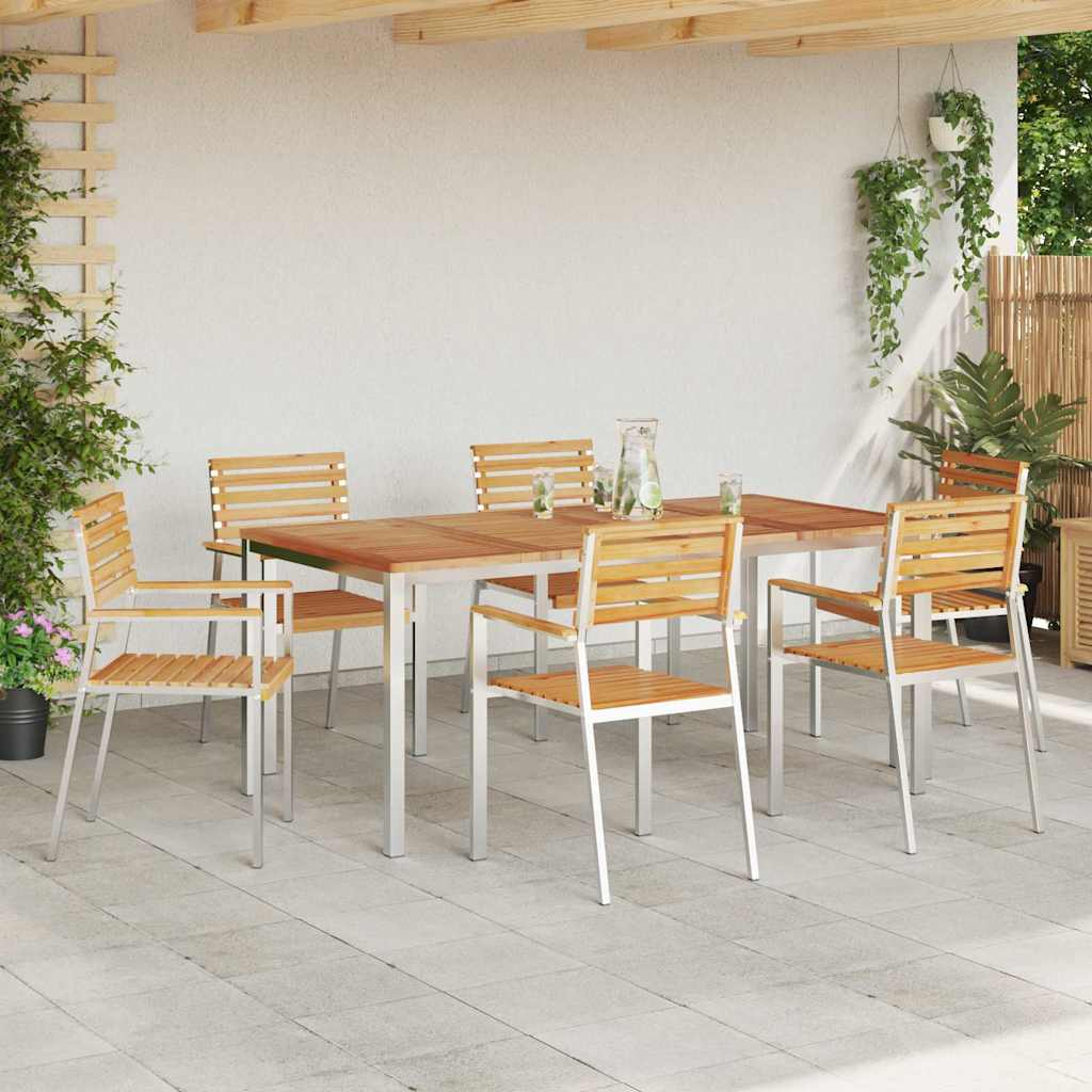 Garden Dining Set 7 pcs Brown Solid teak wood & stainless steel