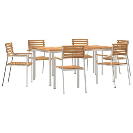 Garden Dining Set 7 pcs Brown Solid teak wood & stainless steel