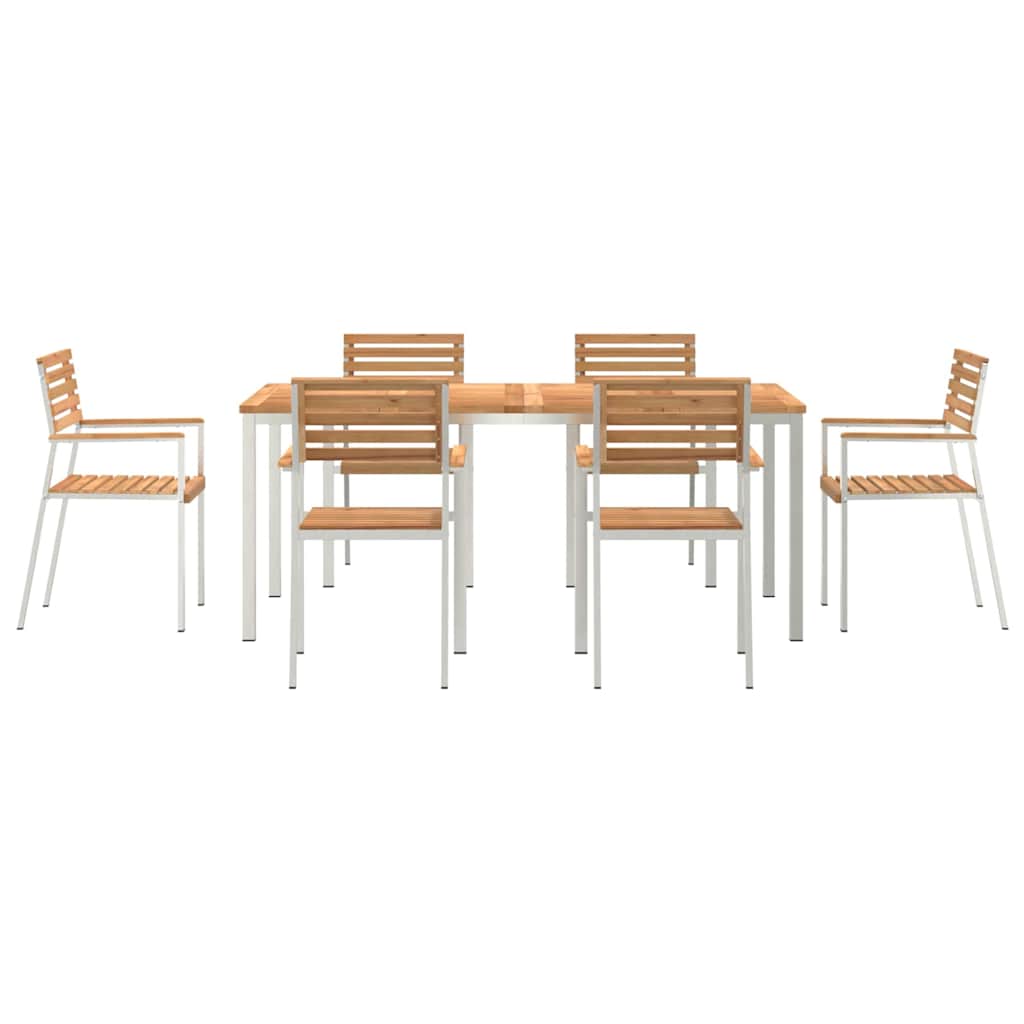 Garden Dining Set 7 pcs Brown Solid teak wood & stainless steel