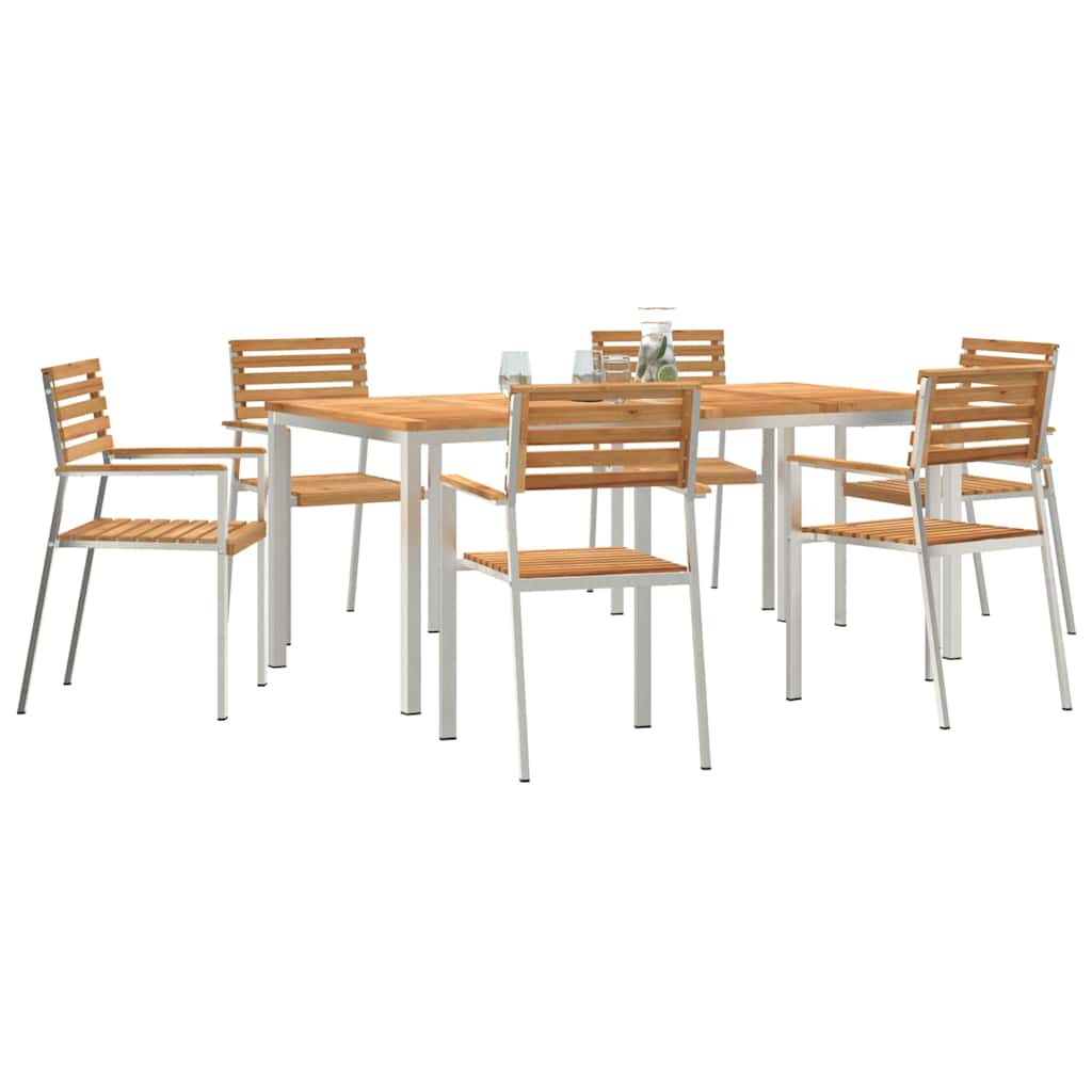 Garden Dining Set 7 pcs Brown Solid teak wood & stainless steel