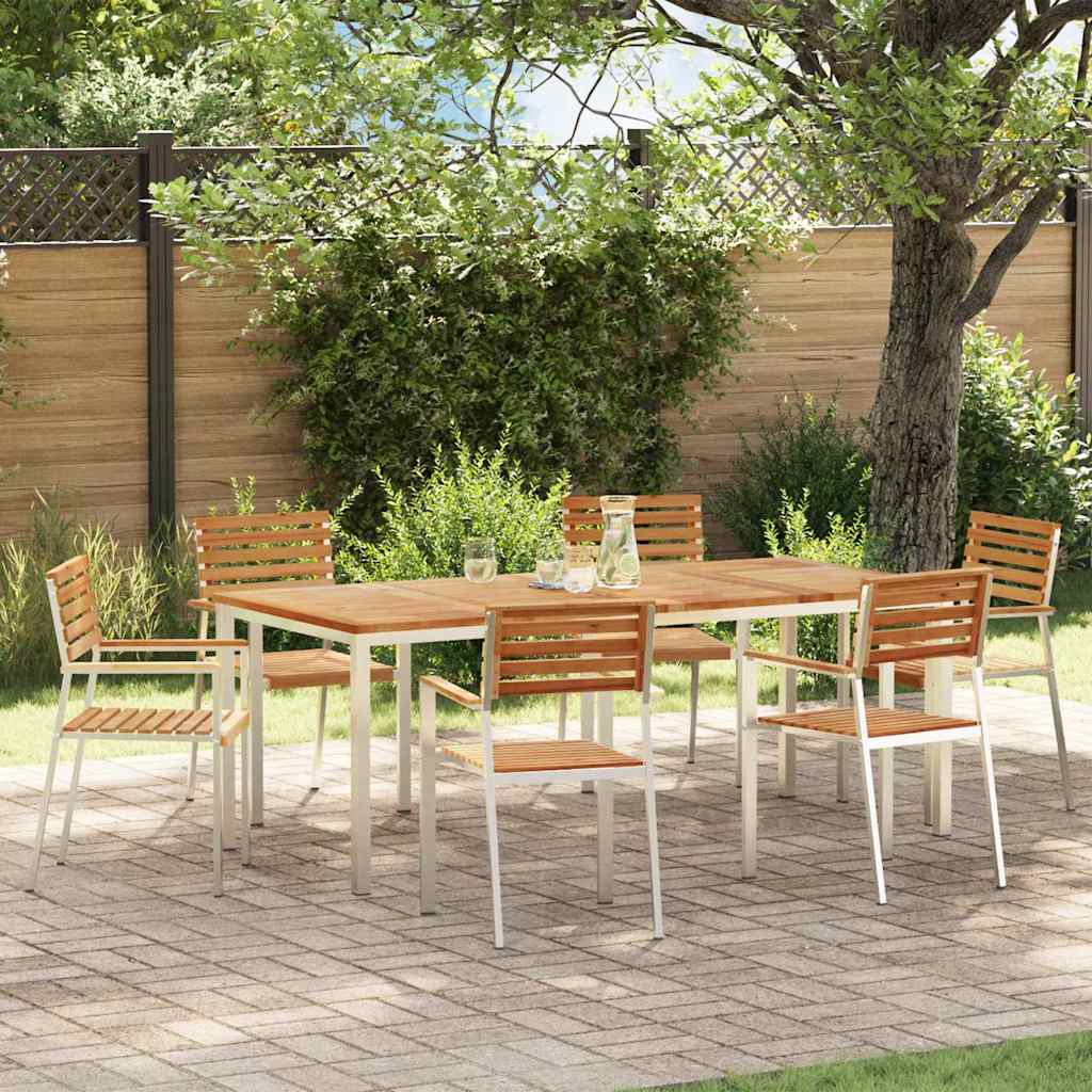 Garden Dining Set 7 pcs Brown Solid teak wood & stainless steel
