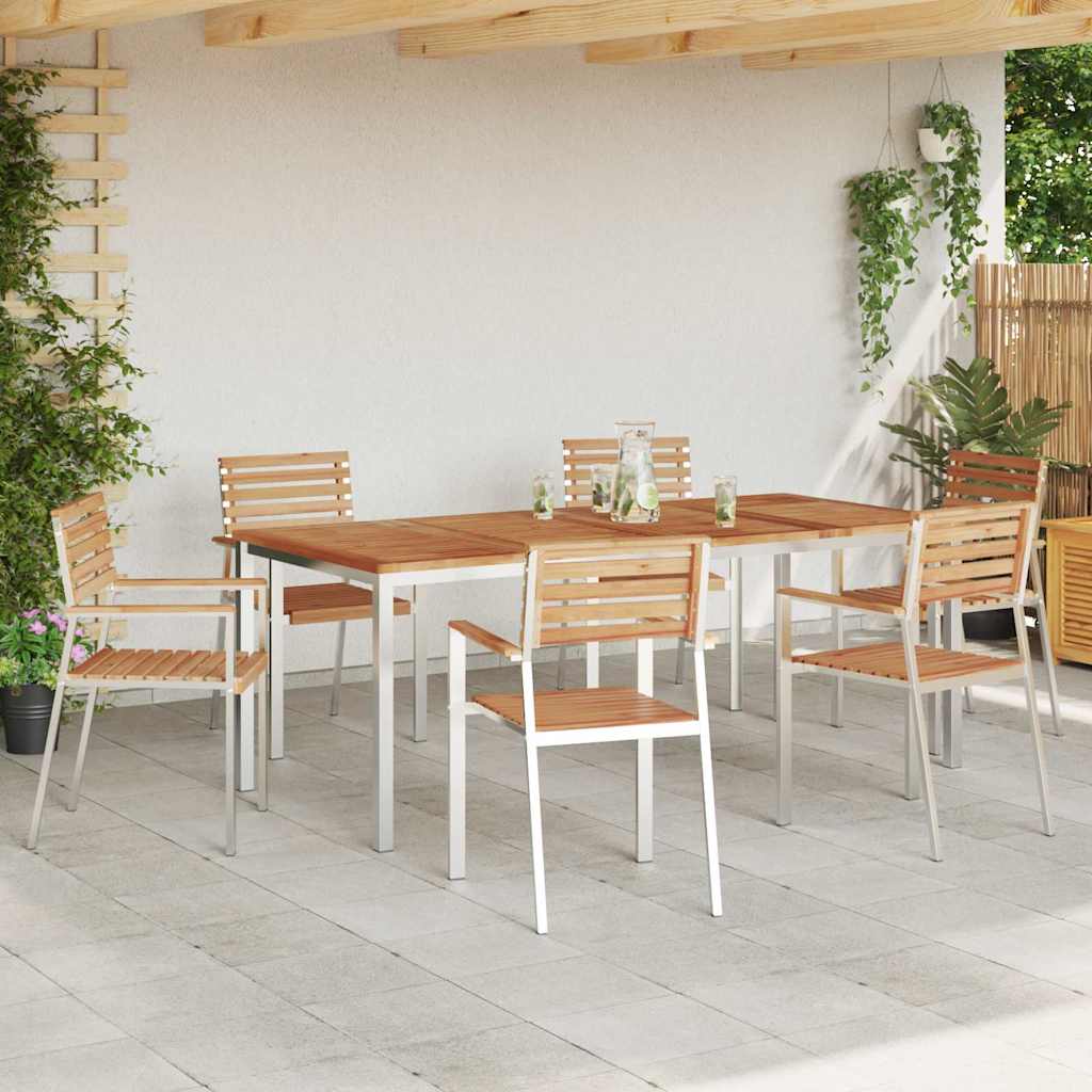 Garden Dining Set 7 pcs Brown Solid teak wood & stainless steel