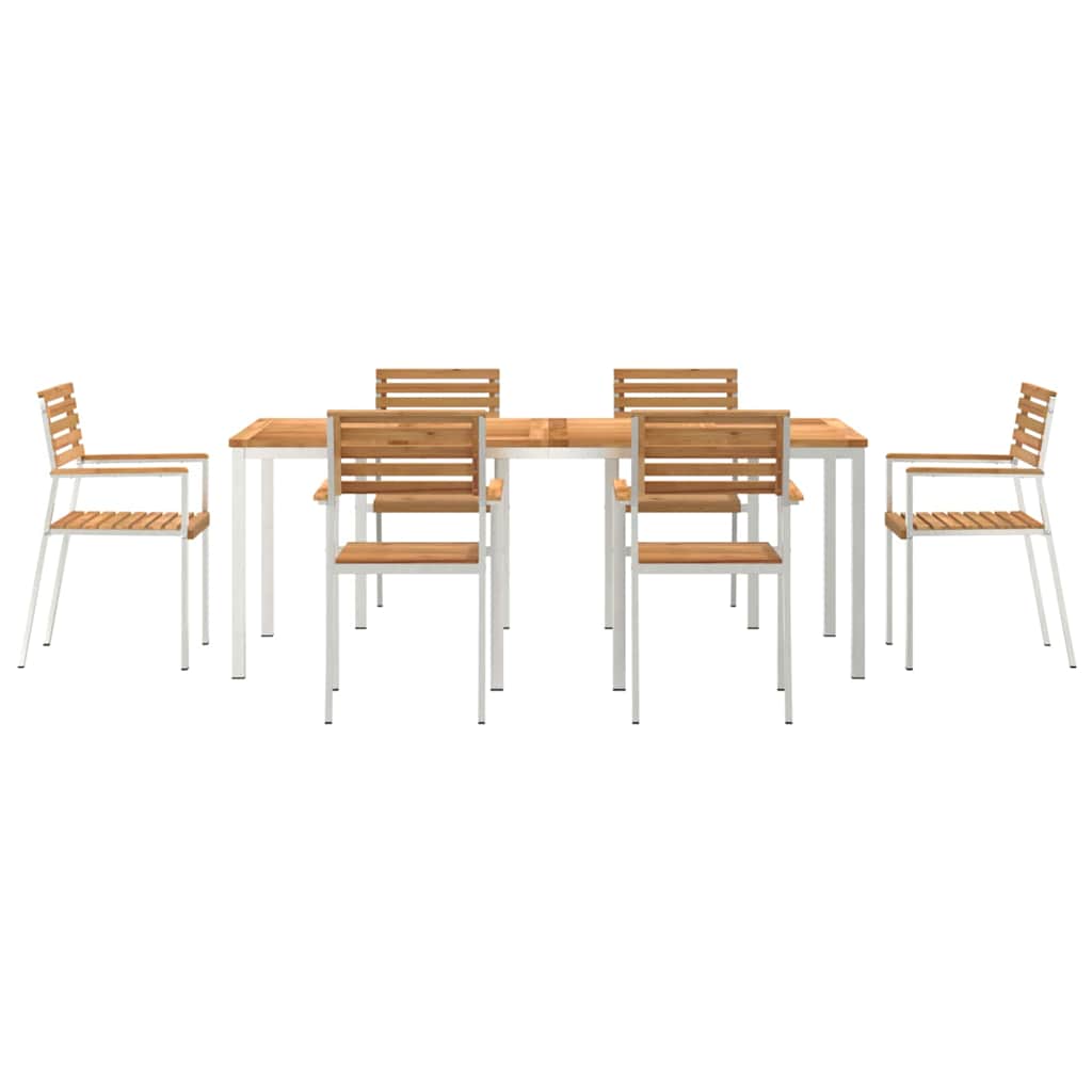 Garden Dining Set 7 pcs Brown Solid teak wood & stainless steel