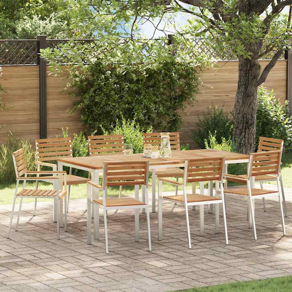 Garden Dining Set 9 pcs Brown Solid teak wood & stainless steel