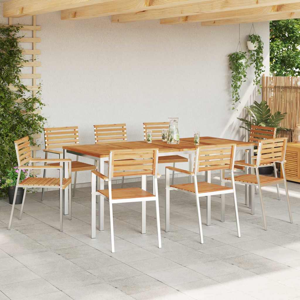 Garden Dining Set 9 pcs Brown Solid teak wood & stainless steel