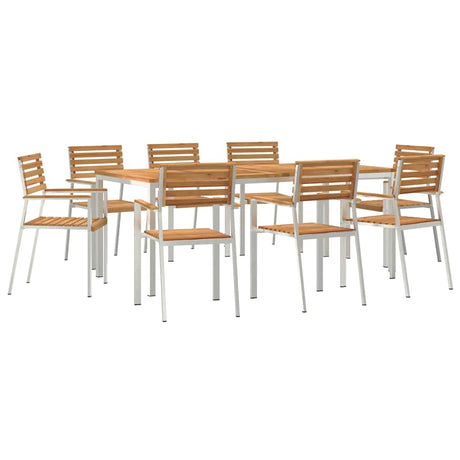 Garden Dining Set 9 pcs Brown Solid teak wood & stainless steel