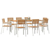 Garden Dining Set 9 pcs Brown Solid teak wood & stainless steel