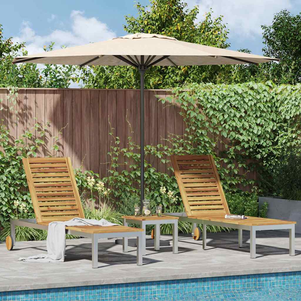 Sun Loungers 2 pcs with Table 3 pcs Brown Solid acacia wood