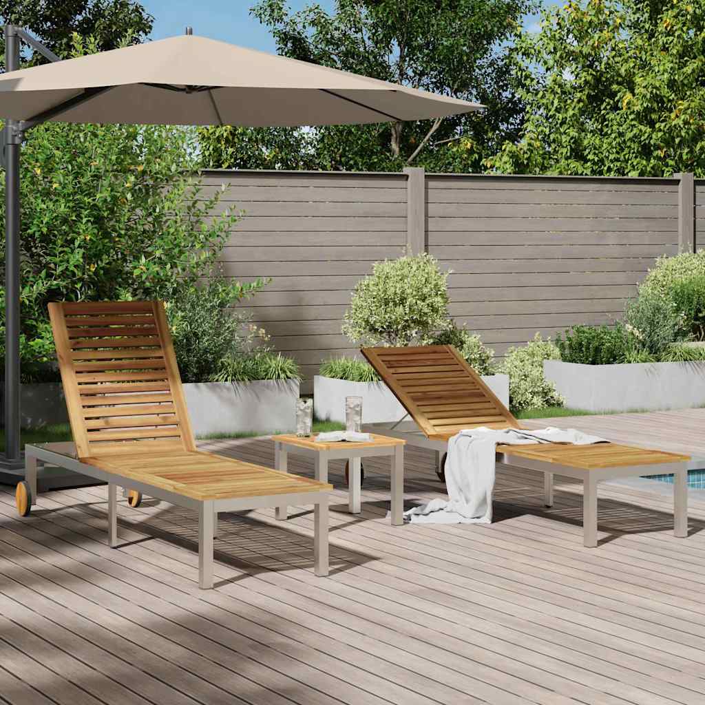 Sun Loungers 2 pcs with Table 3 pcs Brown Solid acacia wood