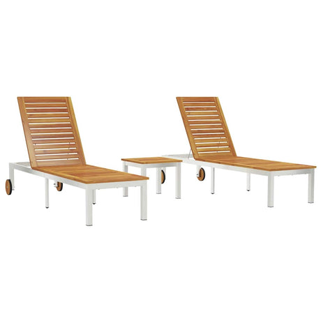 Sun Loungers 2 pcs with Table 3 pcs Brown Solid acacia wood