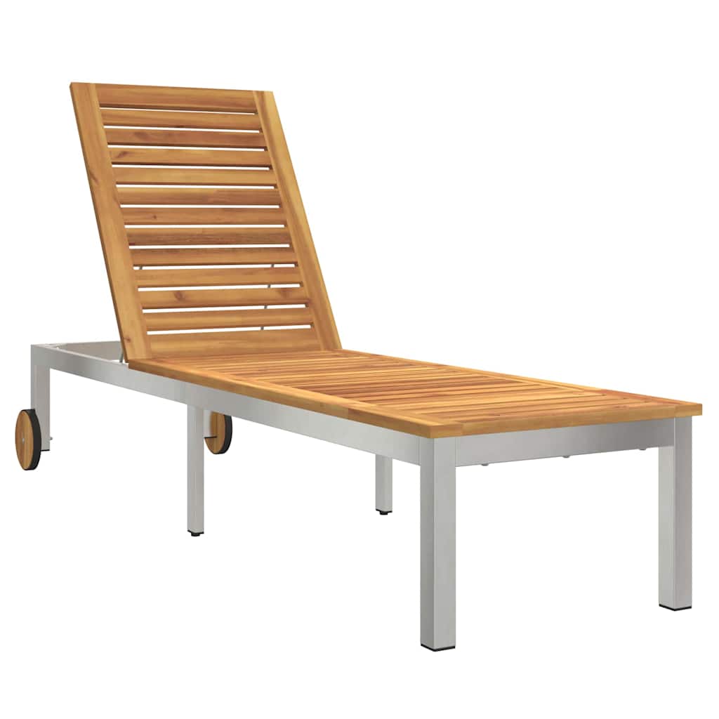 Sun Loungers 2 pcs with Table 3 pcs Brown Solid acacia wood