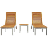 Sun Loungers 2 pcs with Table 3 pcs Brown Solid acacia wood
