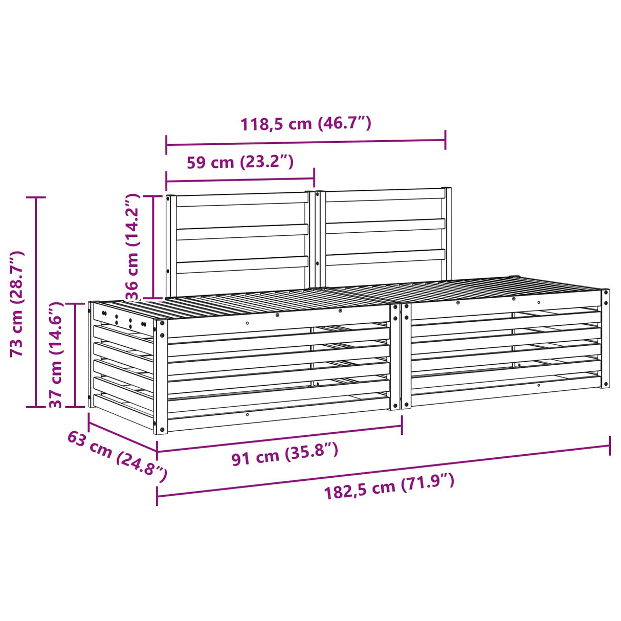 Sofa Sets 2 Piece Natural 91 x 63 x 73 cm Solid Acacia Wood