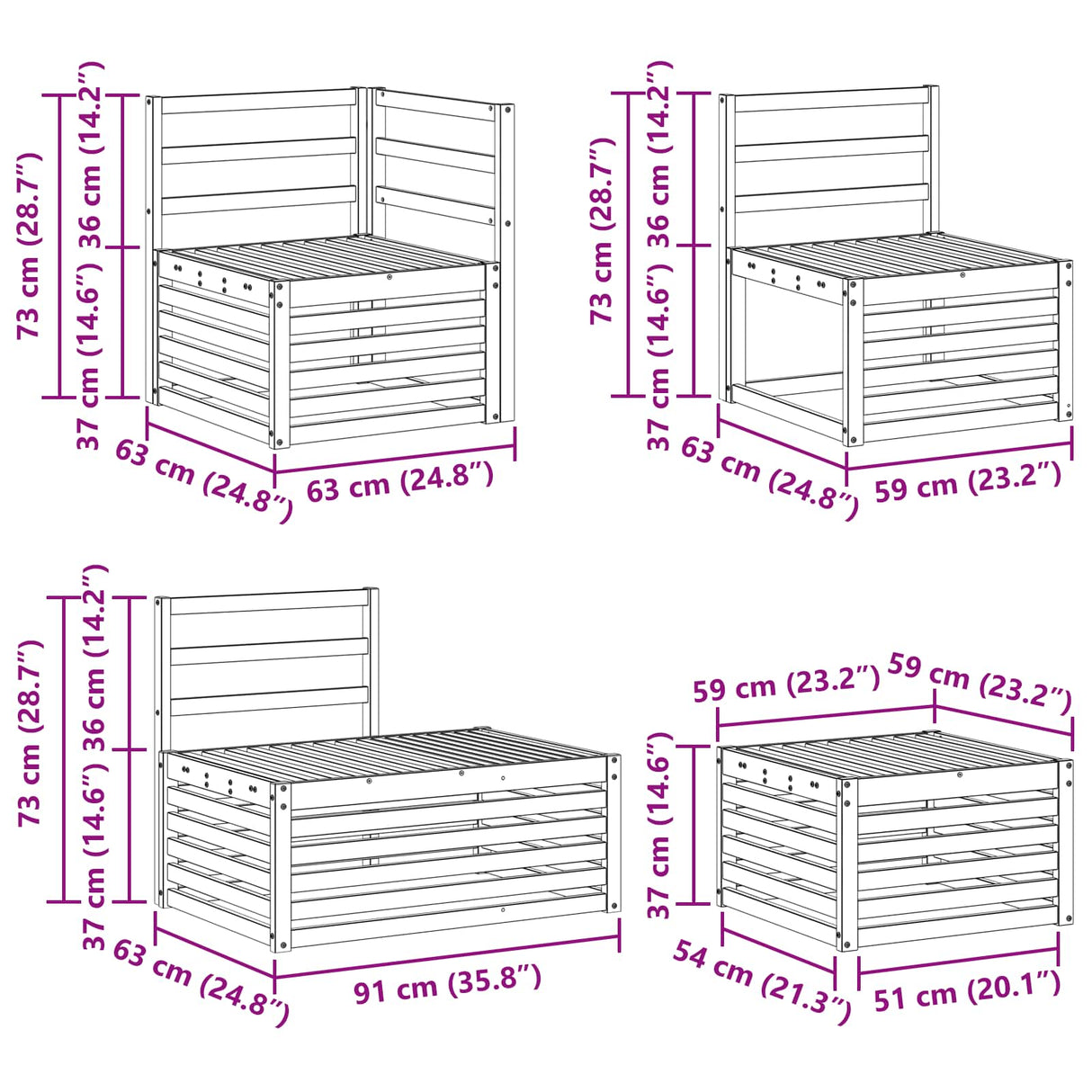 Outdoor Sofa Set 5 Piece Natural Solid Acacia Wood