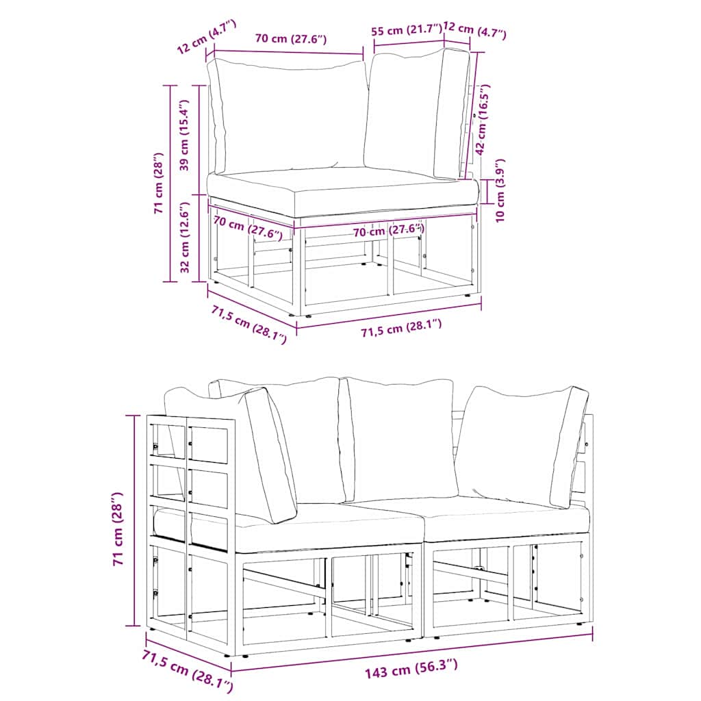 Outdoor Furniture with Cushion with Pillow Black Aluminium