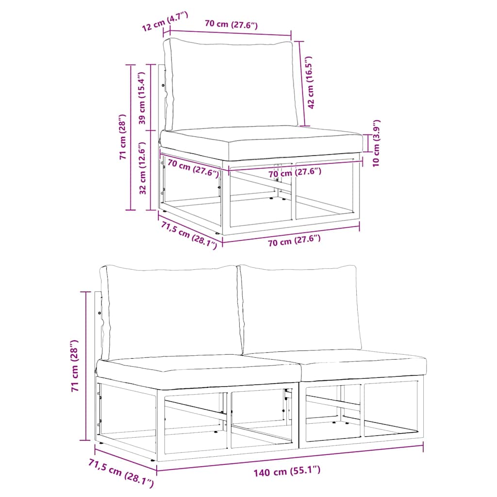 Outdoor Furniture with Cushion with Pillow Black Aluminium