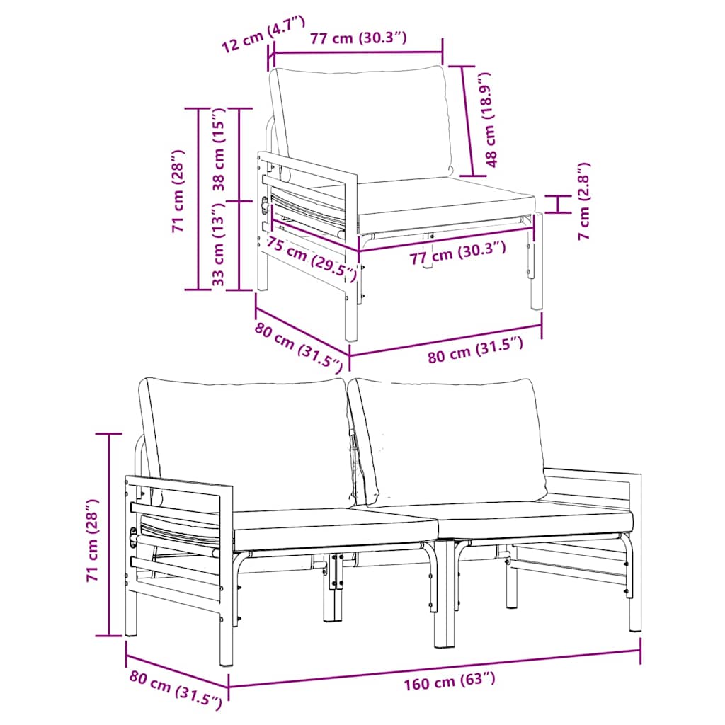 Outdoor Furniture with Cushion with Pillow Anthracite Steel
