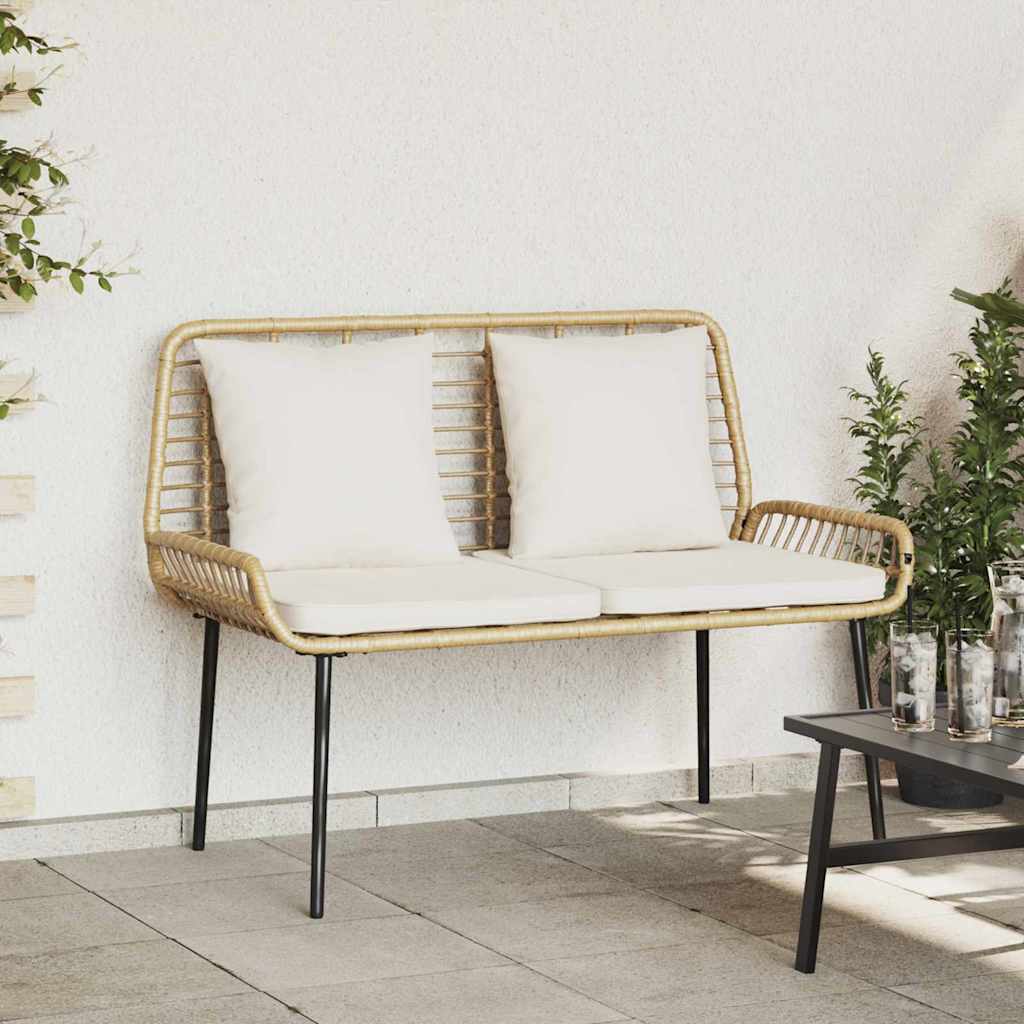Garden Bench Brown and Black and Cream Poly rattan and steel