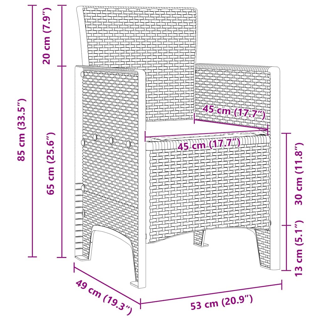 Garden Chair 2 pcs Light grey 53 x 49 x 85 cm PP