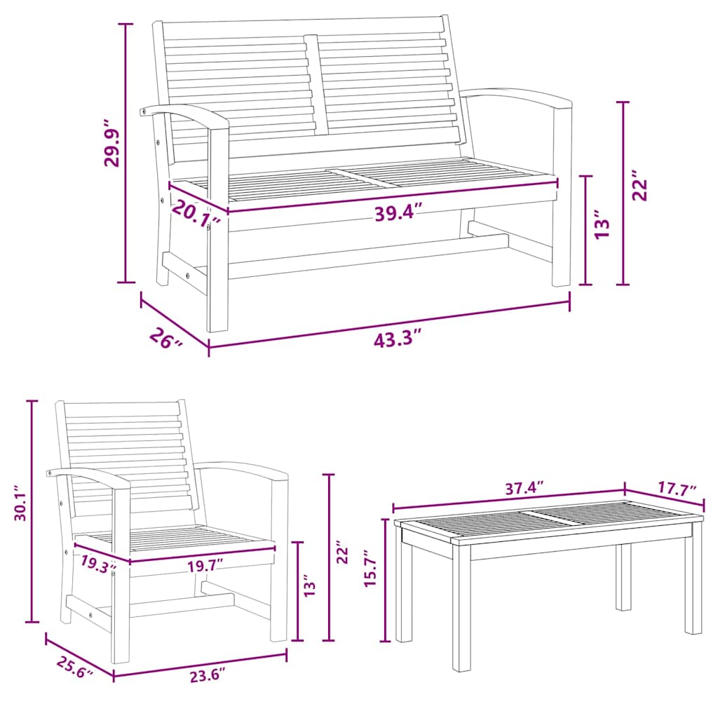 Garden Sofa Set 4 pcs Natural Solid teak wood