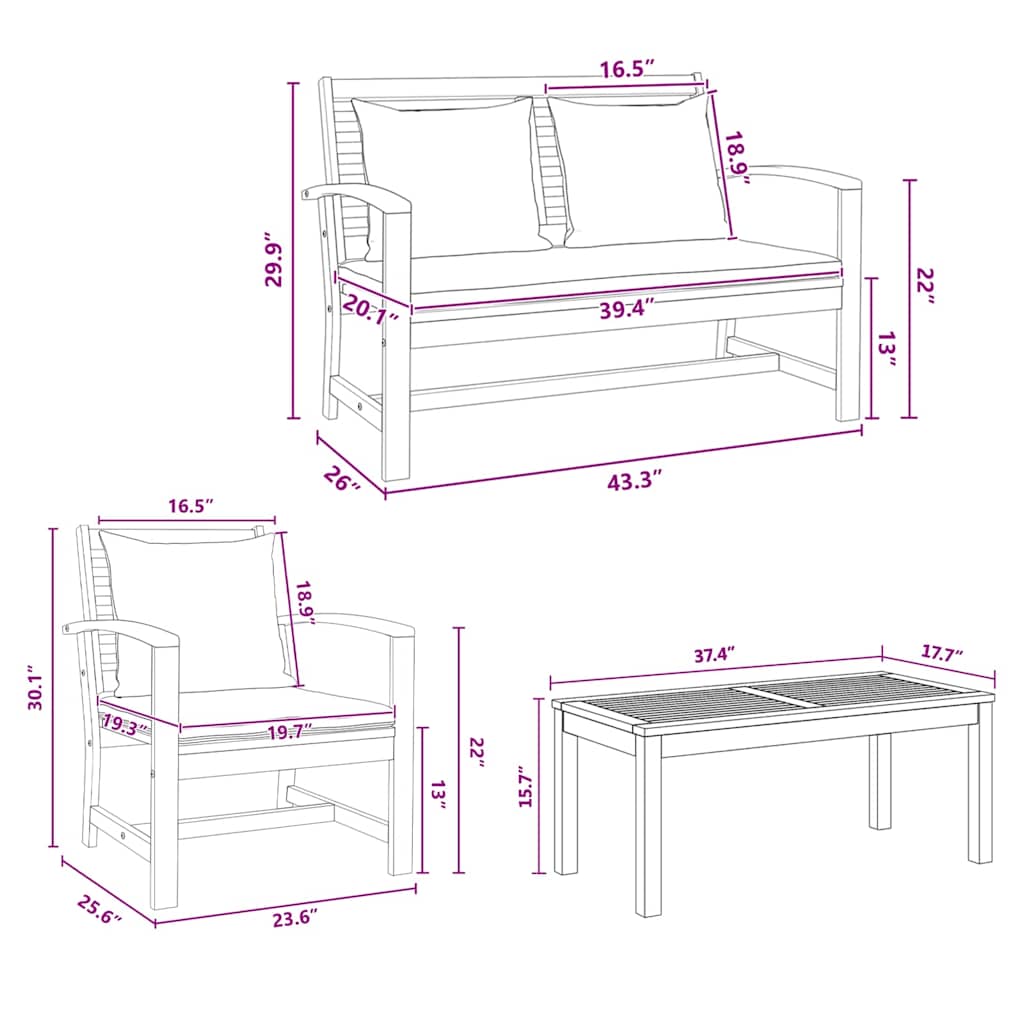 Garden Sofa Set 4 pcs Natural Solid teak wood