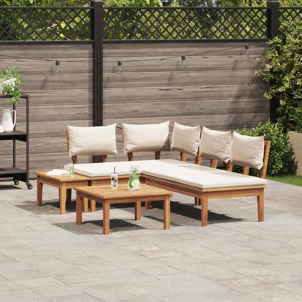 Garden Bench Set with Cushion 4 pcs Brown and Cream
