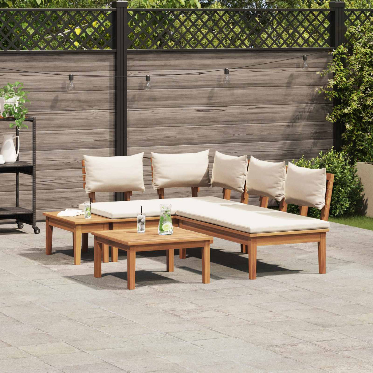 Garden Sofa Set 4 pcs Brown and Cream