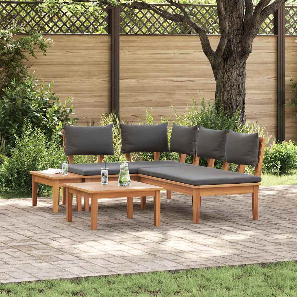 Garden Bench Set with Cushion with Storage 4 pcs Brown and Grey