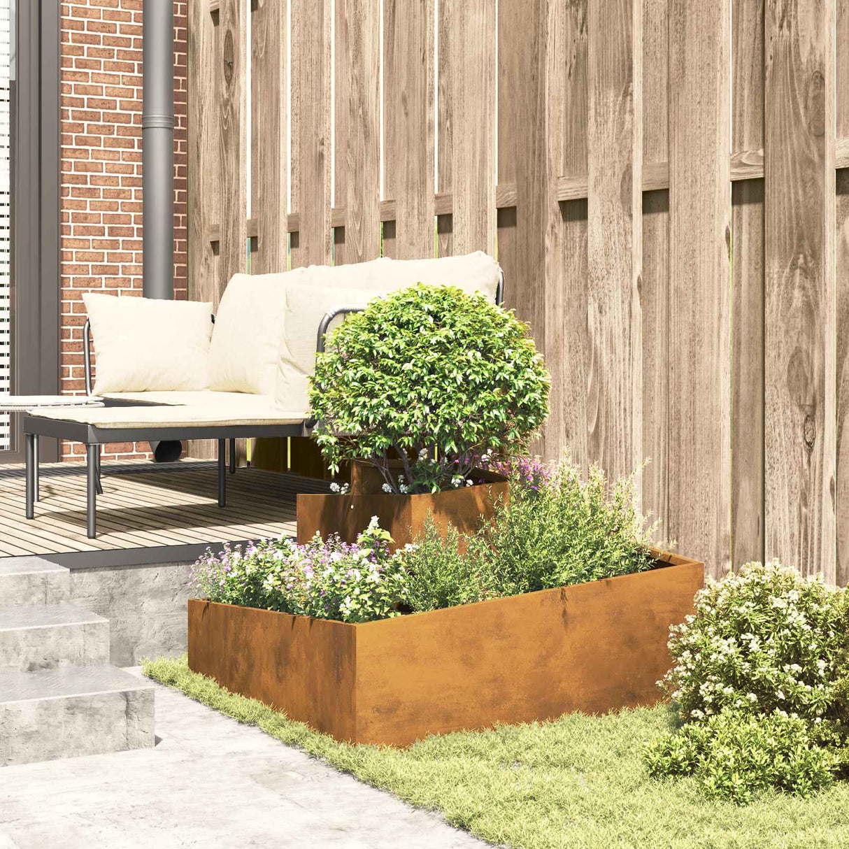 Garden Planter Brown 80 x 80 x 50 cm Weathering Steel